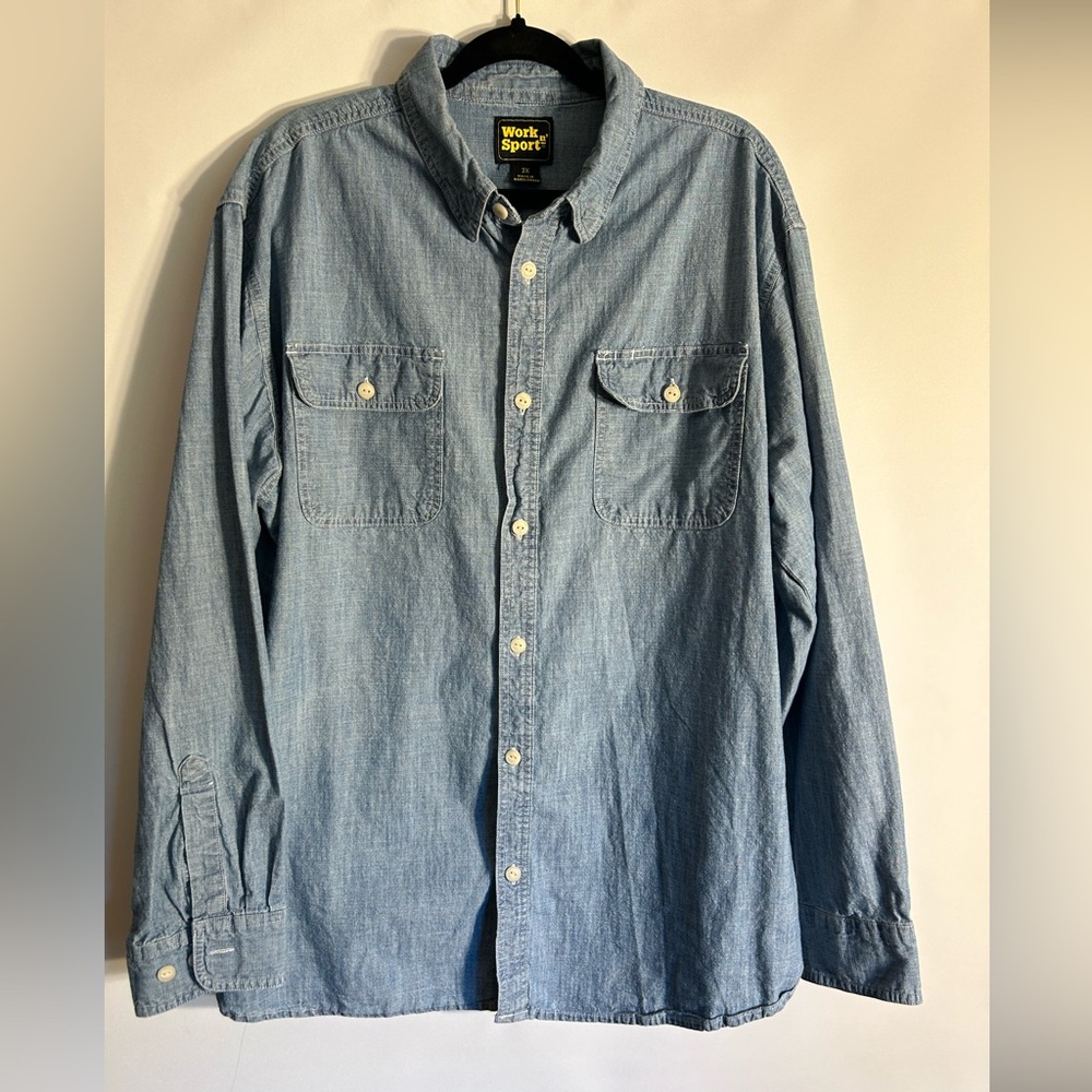 WORK N’ SPORT MEN’S DENIM LONG SLEEVES 100% COTTON SHIRT SIZE 2X